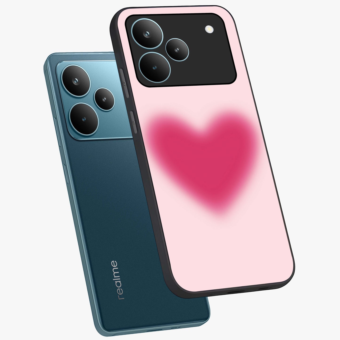 Pink Aura Heart Glass Case displayed in angled mockup highlighting vibrant pink heart design with dreamy aura aesthetic.