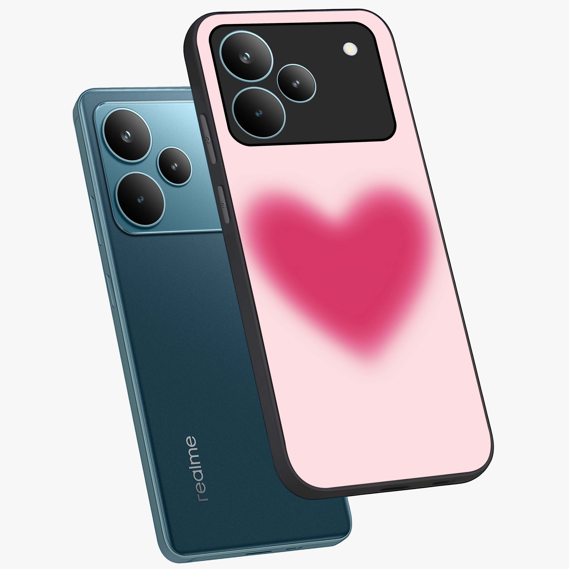 Pink Aura Heart Glass Case displayed in angled mockup highlighting vibrant pink heart design with dreamy aura aesthetic.