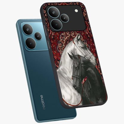 Regal Stallion Tapestry Glass Case displayed in angled mockup highlighting royal stallion design with decorative heritage aesthetic.