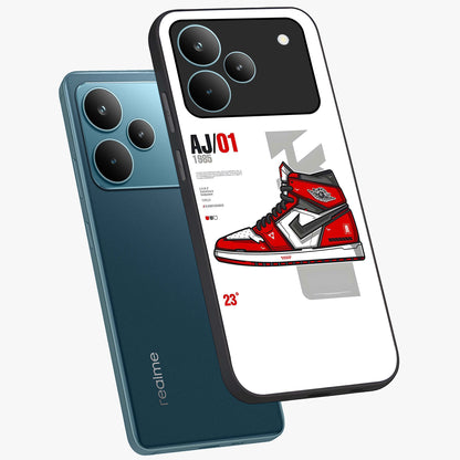 Retro Sneaker Blueprint Glass Case displayed in angled mockup highlighting detailed shoe design with sporty retro aesthetic.