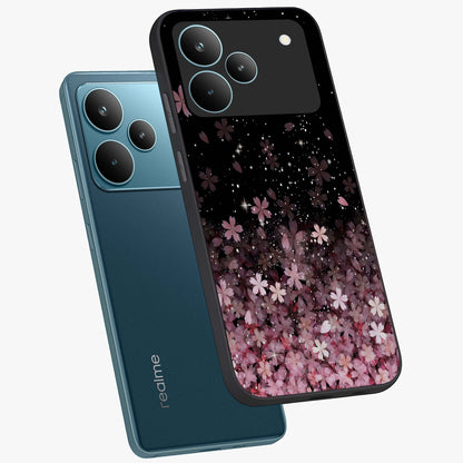 Small Starry Flowers Glass Case displayed in angled mockup highlighting tiny flower pattern with celestial aesthetic style.