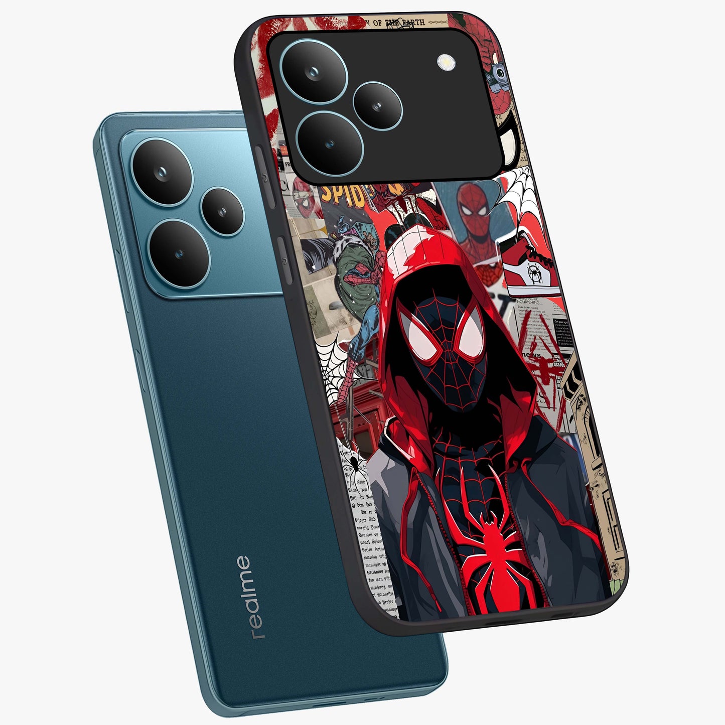 Spider Collage Street Glass Case displayed in angled mockup highlighting dynamic street style collage design with comic aesthetic.