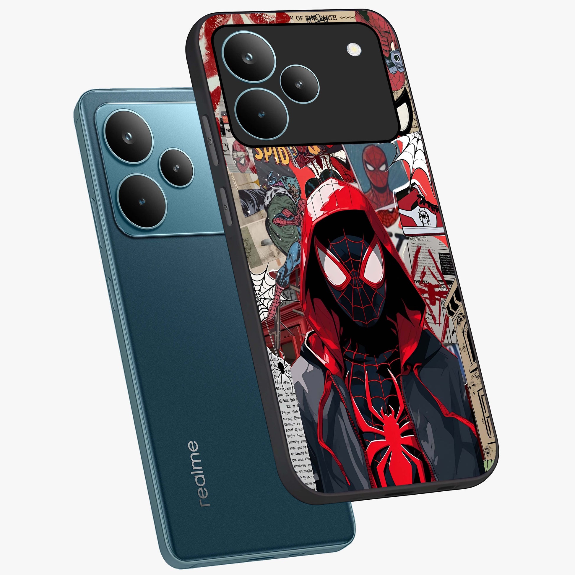 Spider Collage Street Glass Case displayed in angled mockup highlighting dynamic street style collage design with comic aesthetic.