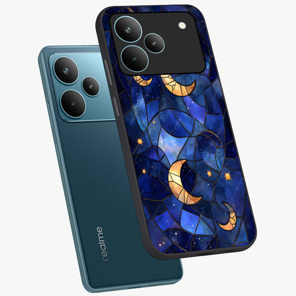Starlit Sky Tapestry Glass Case displayed in angled mockup highlighting celestial night pattern with artistic aesthetic style.