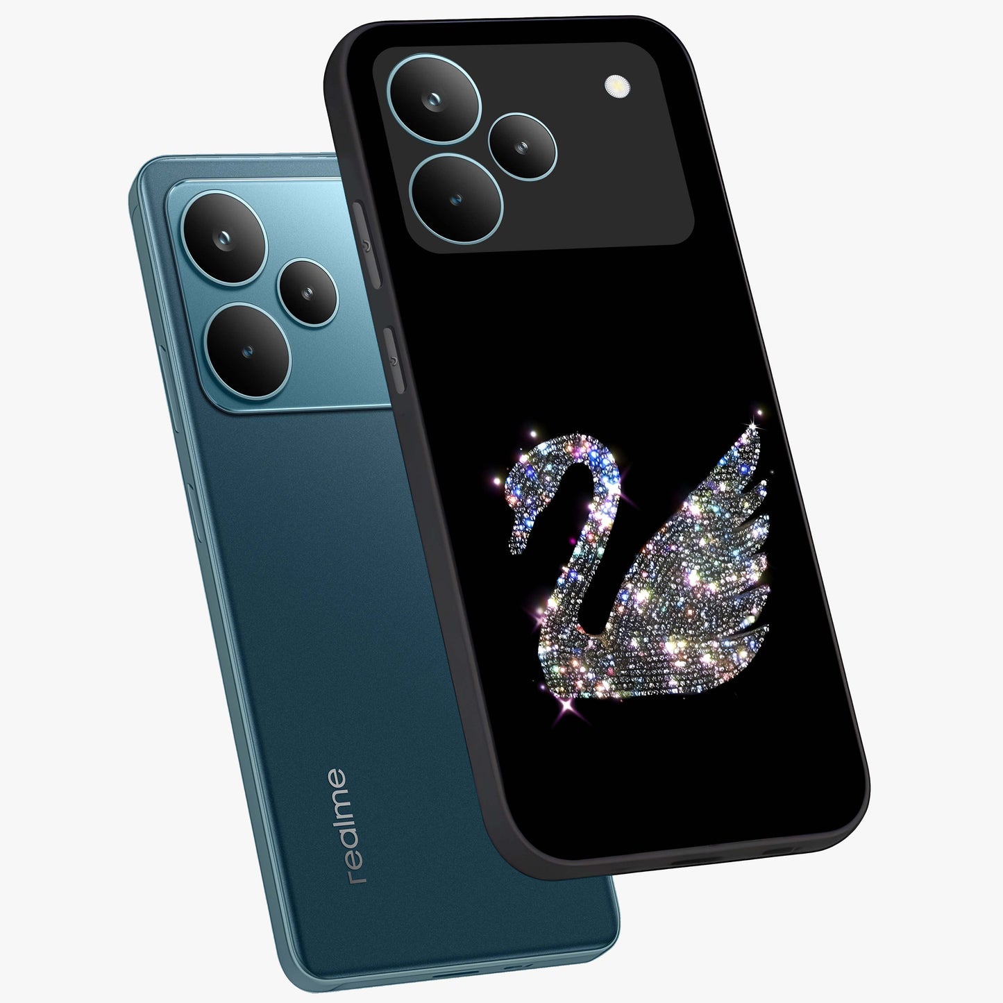 Starlit Swan Grace Glass Case displayed in angled mockup highlighting elegant swan illustration with dreamy celestial aesthetic.