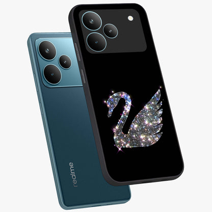 Starlit Swan Grace Glass Case displayed in angled mockup highlighting elegant swan illustration with dreamy celestial aesthetic.