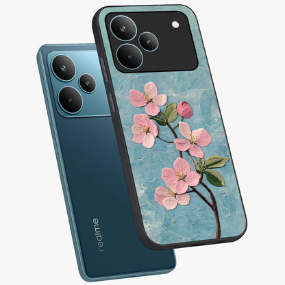 Threaded Blossom Breeze Glass Case displayed in angled mockup highlighting elegant floral design with soft aesthetic style.