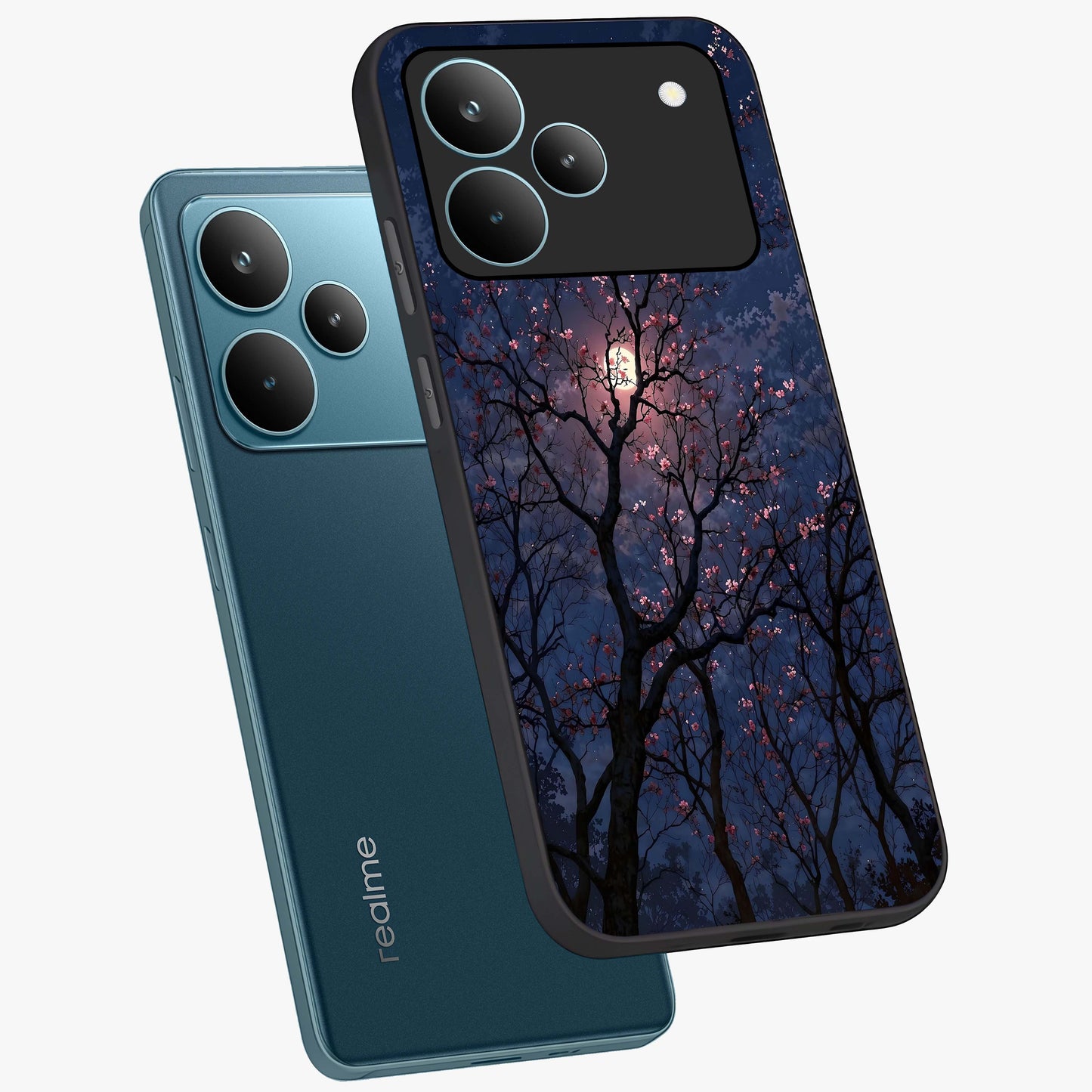 Twilight Sakura Serenade Glass Case displayed in angled mockup highlighting delicate sakura flower design with dreamy aesthetic.