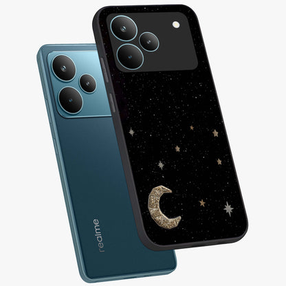 Twinkle Star With Half Moon Glass Case displayed in angled mockup highlighting celestial moon and star design with magical aesthetic.