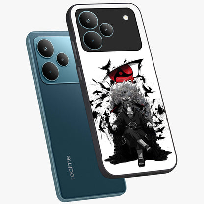 Uchiha Shadow Throne Glass Case displayed in angled mockup highlighting glowing aquatic design with celestial aesthetic.