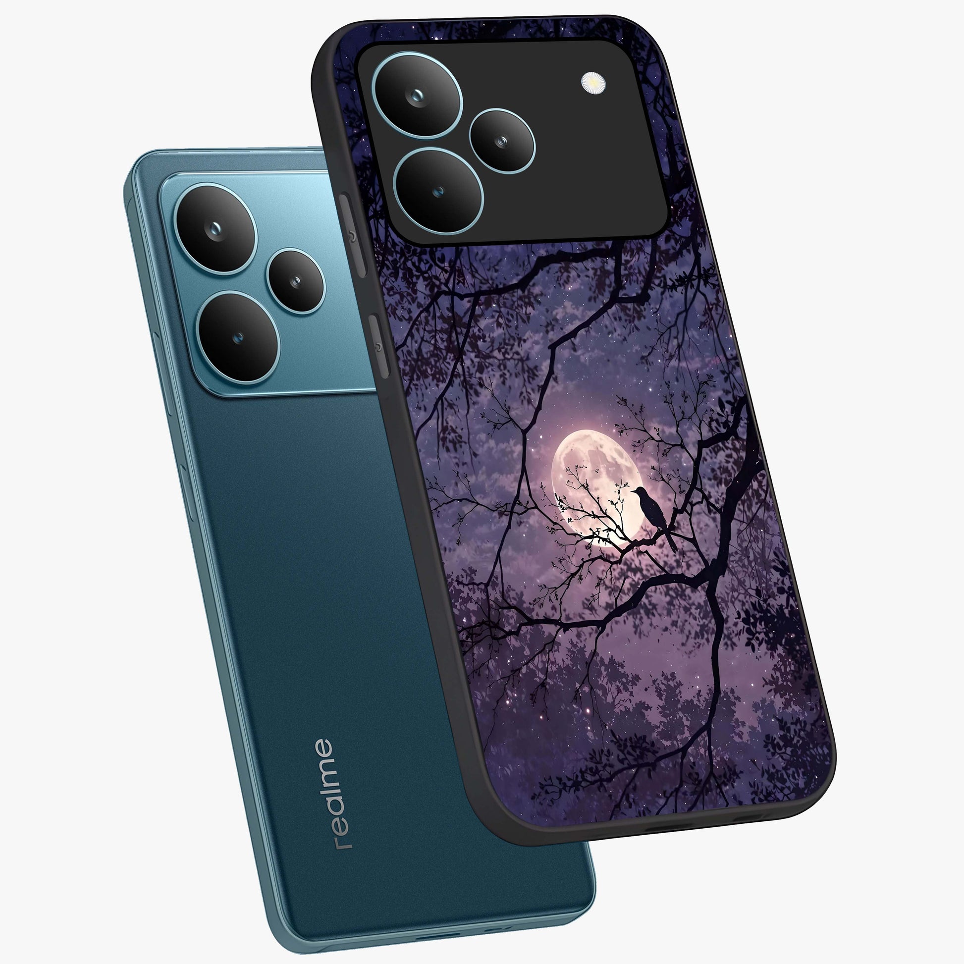 Whispering Moon Silence Glass Case displayed in angled mockup highlighting calm lunar design with dreamy night aesthetic.