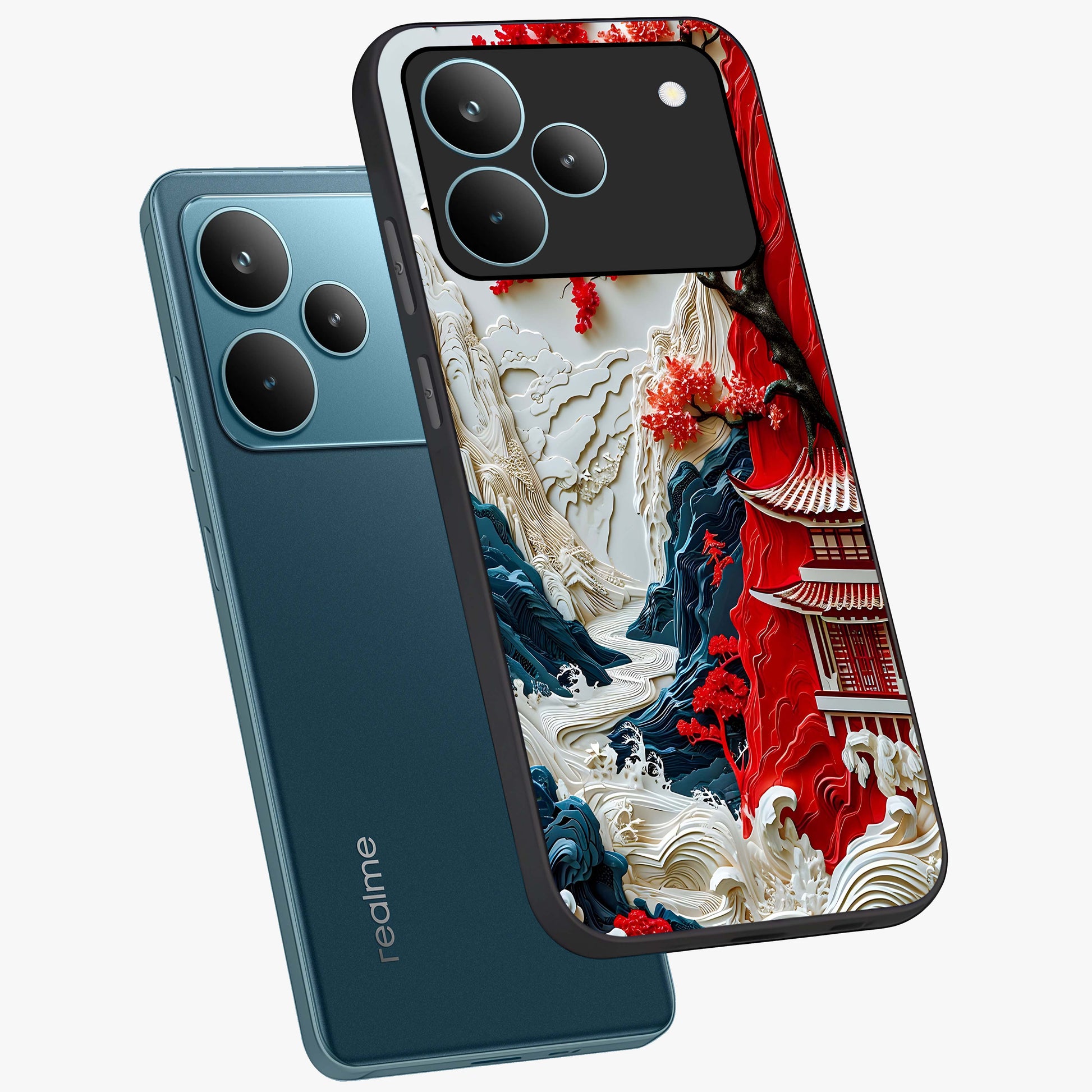 Whispers Of Sakura Waves Glass Case displayed in angled mockup highlighting flowing sakura design with soft floral aesthetic.