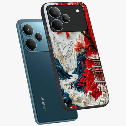 Whispers Of Sakura Waves Glass Case displayed in angled mockup highlighting flowing sakura design with soft floral aesthetic.