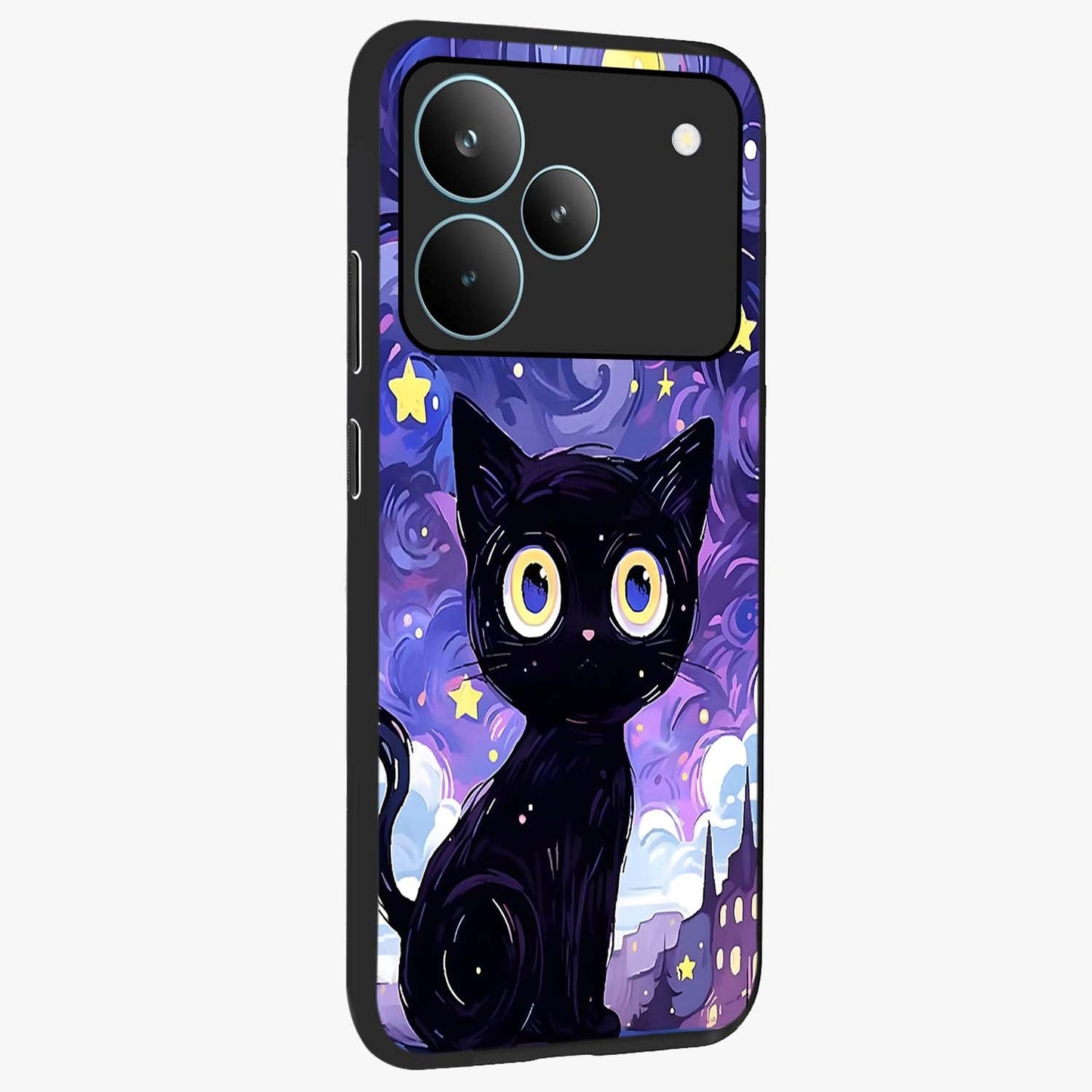 Abstract Cat Art Glass Case upright view showcasing creative feline illustration and aesthetic artistic style.