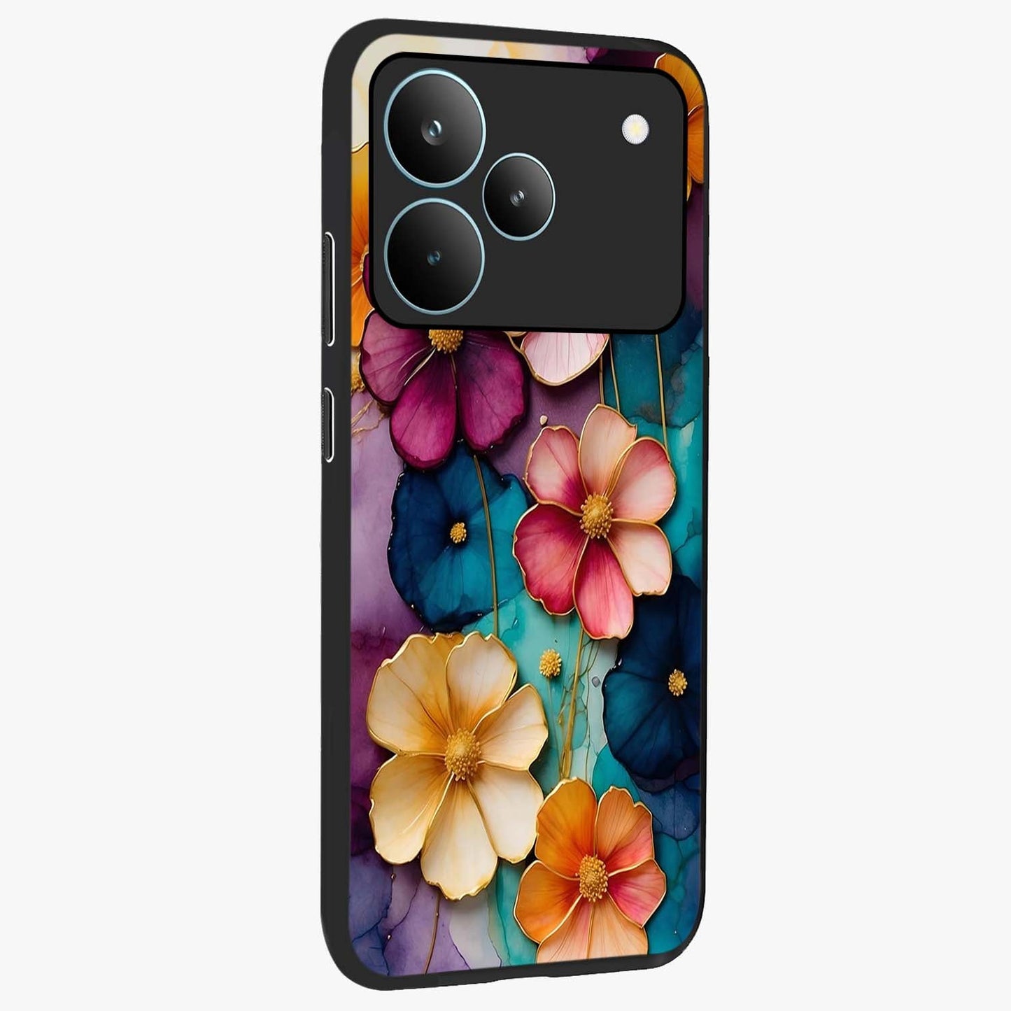 Artlyn Grace Flower Pattern Glass Case upright view showcasing graceful floral artwork with aesthetic botanical style.