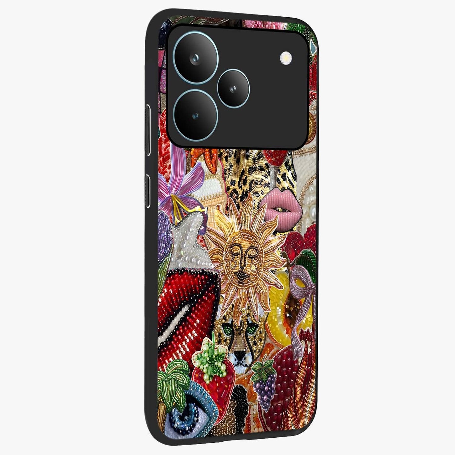 Beaded Fashion Jungle Glass Case upright view showcasing tropical jungle aesthetic with decorative bead elements.
