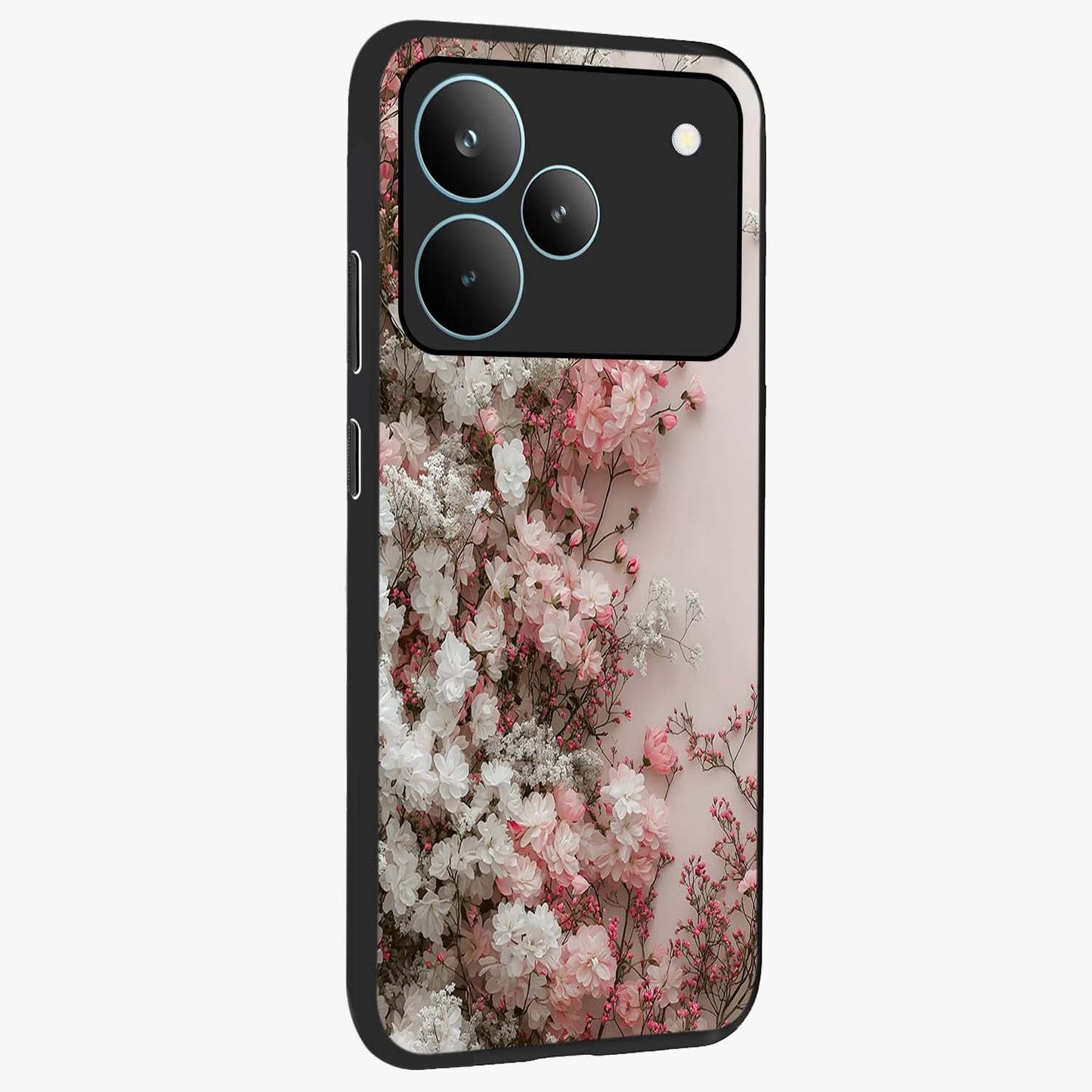 Blush Blossom Cloud Glass Case upright view showcasing calm floral cloud artwork with gentle dreamy theme.