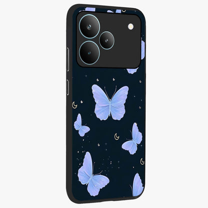 Butterfly With Stars Pattern Glass Case upright view showcasing celestial butterfly artwork with sparkling star elements.