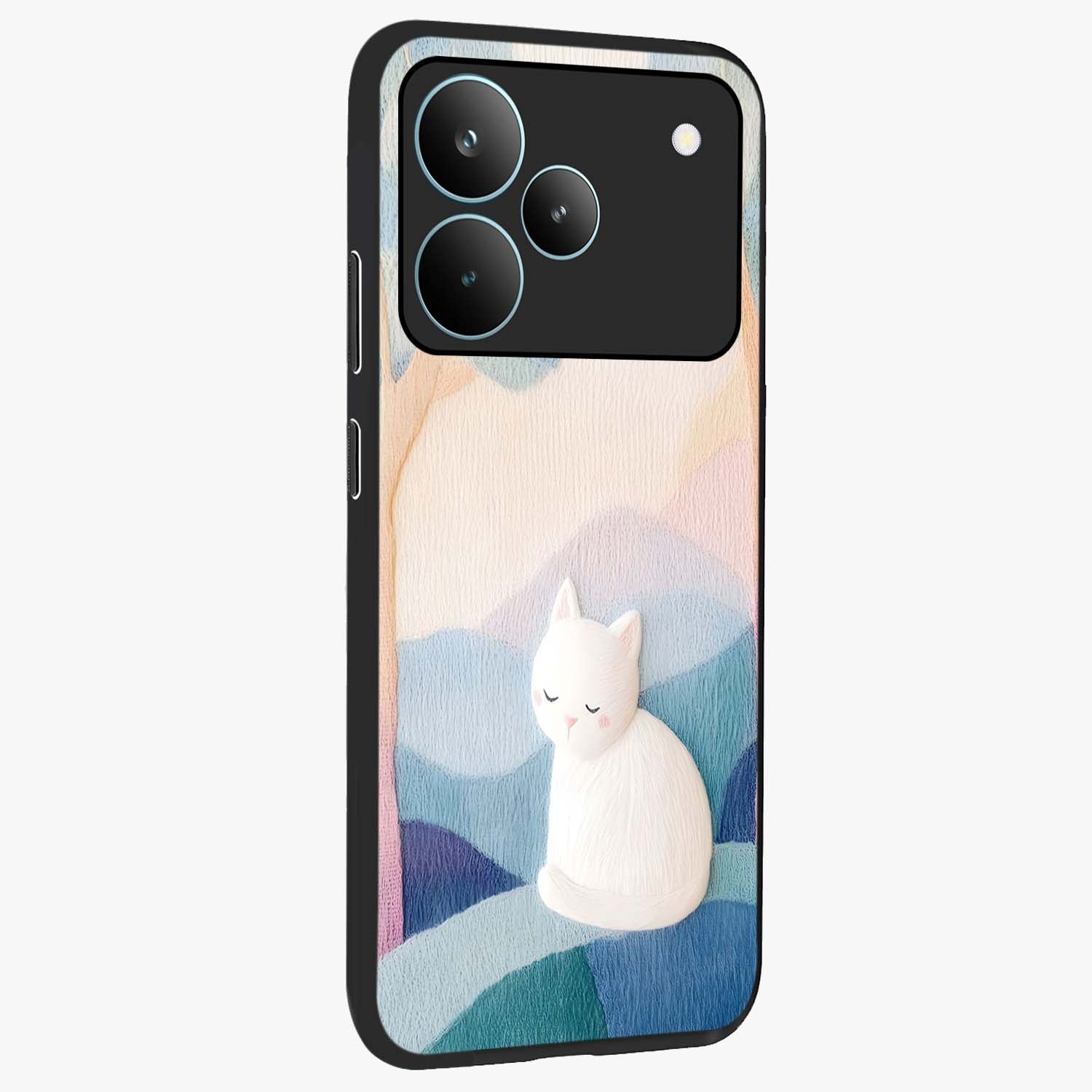 Cotton Dream Cat Glass Case upright view showcasing charming cat artwork with cozy dreamy theme.