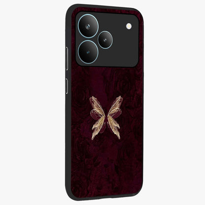 Crimson Fade Butterfly Glass Case upright view showcasing graceful butterfly artwork with soft crimson fade effect.