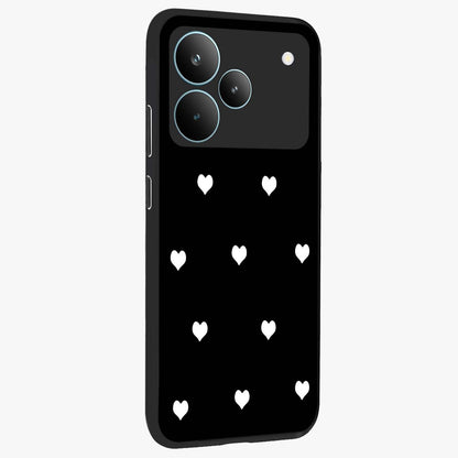 Cute And Simple White Hearts Glass Case upright view showcasing simple white hearts artwork with soft minimal theme.