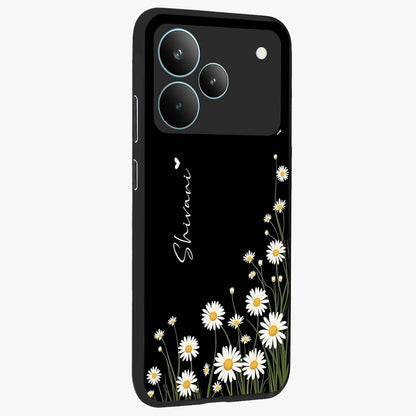 Daisy Cascade Custom Name Glass Case upright view showcasing elegant floral cascade design with personalized aesthetic.