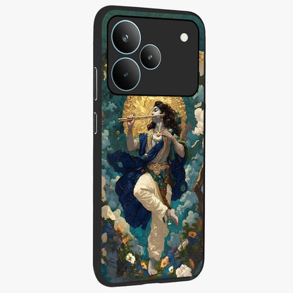 Divine Krishna Art Glass Case upright view showcasing divine Krishna artwork with sacred artistic theme.