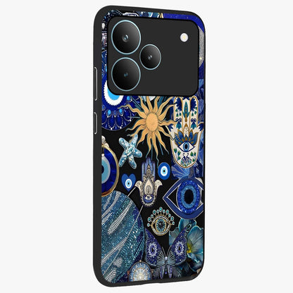 Evil Eye Charm Mix Glass Case upright view showcasing mystical evil eye pattern with vibrant decorative style.