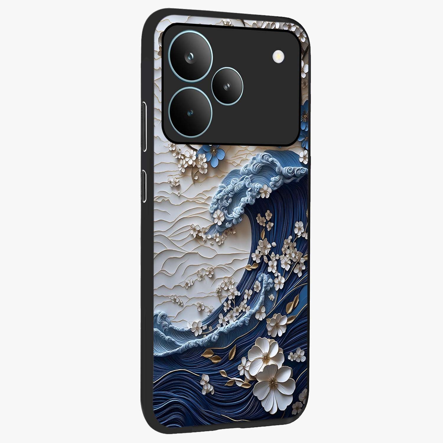 Floral Wave Origami Glass Case upright view showcasing creative floral origami artwork with artistic decorative theme.