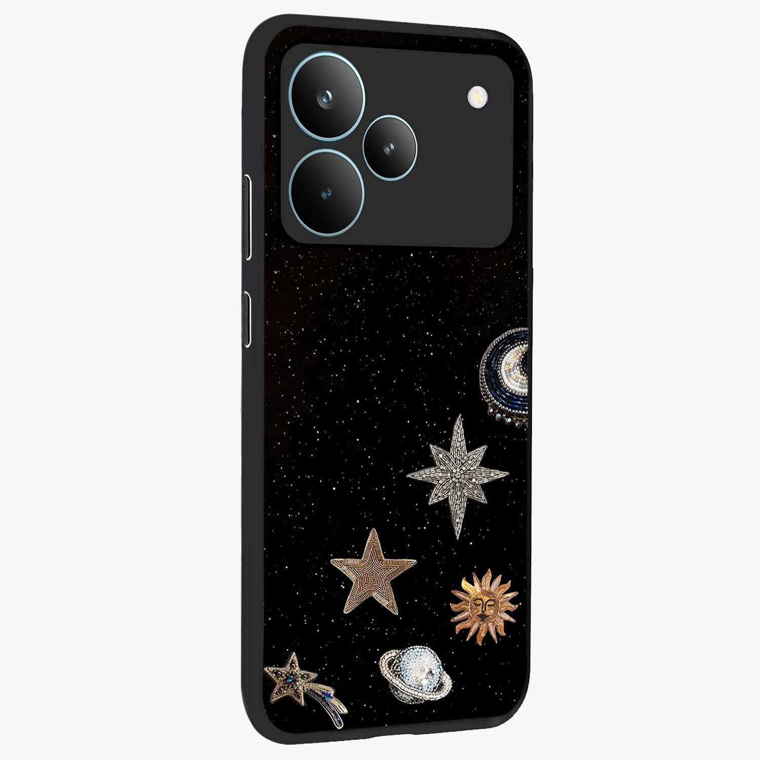 Galactic Charm Glow Glass Case upright view showcasing glowing cosmic charm artwork with magical celestial style.