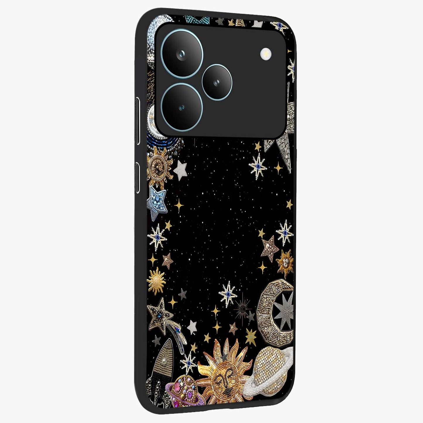 Galactic Jewel Stars Glass Case upright view showcasing glittering star jewel artwork with vibrant galaxy theme.