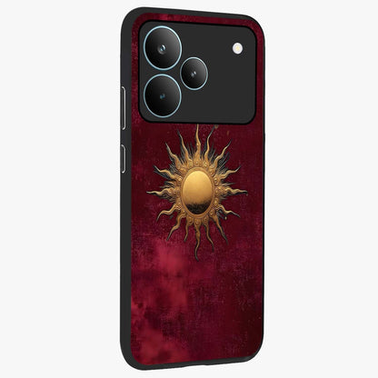 Golden Sun Minimalism Glass Case upright view showcasing simple golden sun artwork with elegant minimalist style.