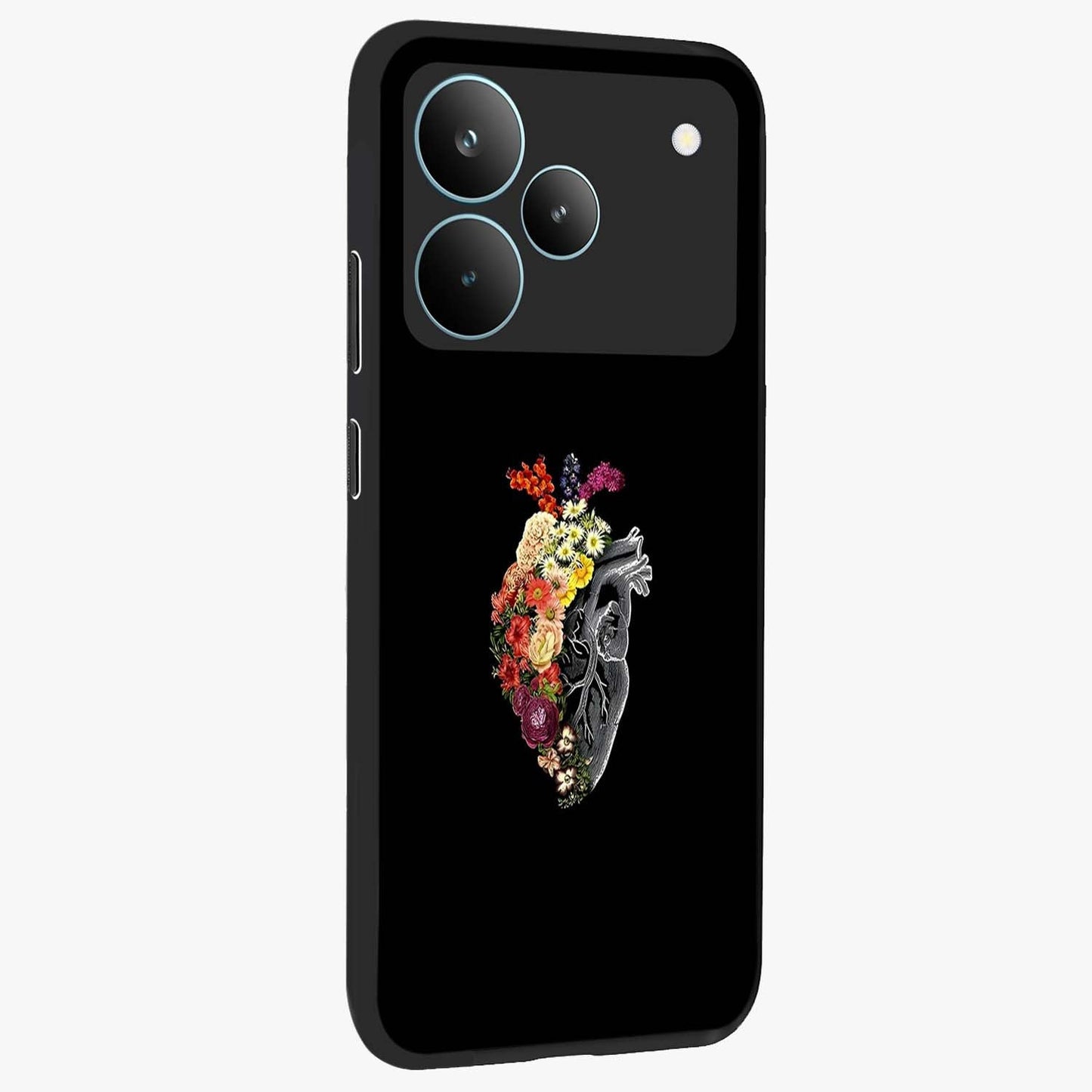 Heart With Flowers Glass Case upright view showcasing decorative heart and floral artwork with sweet romantic theme.