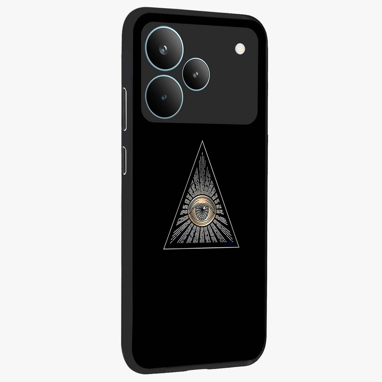 Illuminati Evil Glass Case upright view showcasing striking illuminati artwork with mysterious symbolic theme.
