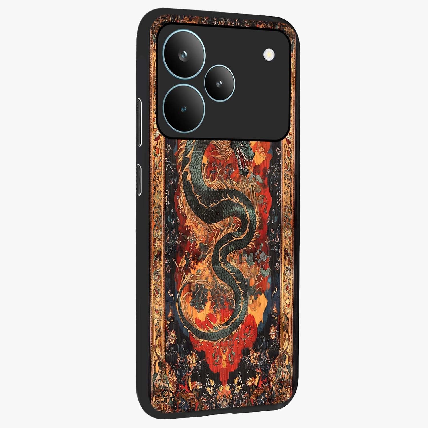 Inferno Dragon Soul Glass Case upright view showcasing intense dragon artwork with fantasy fire theme.