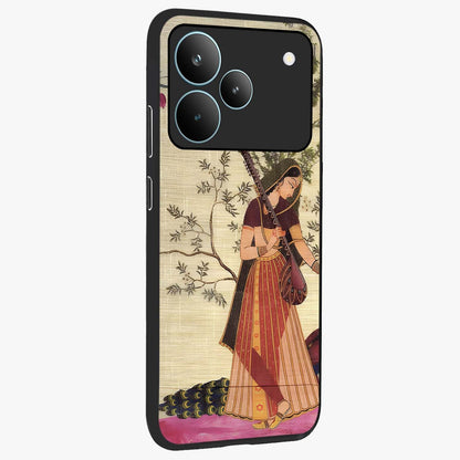 Lady With Veena Art Glass Case upright view showcasing classical veena artwork with traditional artistic theme.