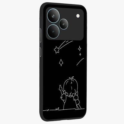 Line Art Girl With Shooting Stars Glass Case upright view showcasing delicate shooting stars artwork with minimal artistic theme.