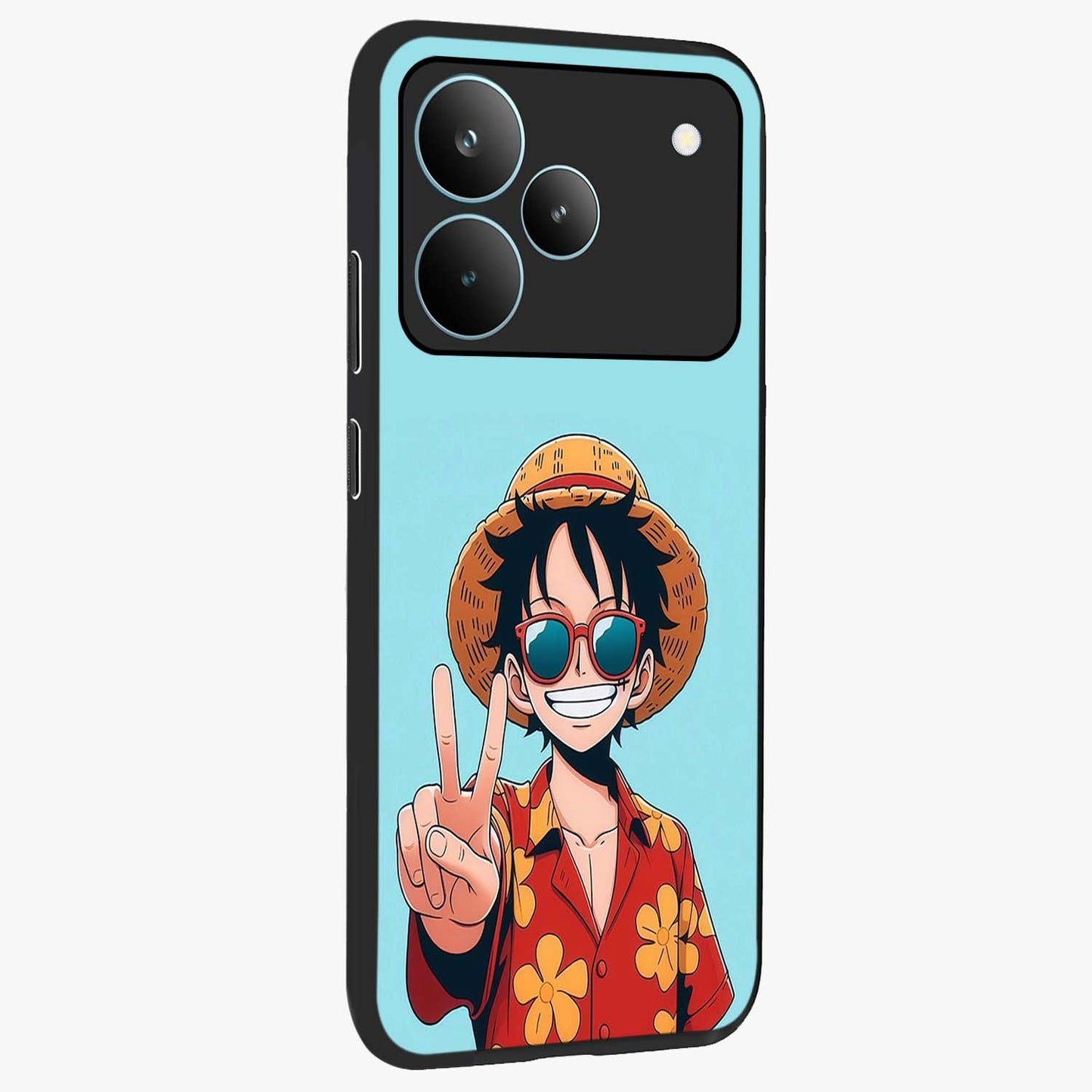 Luffy Summer Anime Vibe Glass Case upright view showcasing dynamic anime artwork with bright adventurous theme.