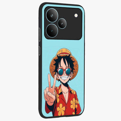 Luffy Summer Anime Vibe Glass Case upright view showcasing dynamic anime artwork with bright adventurous theme.
