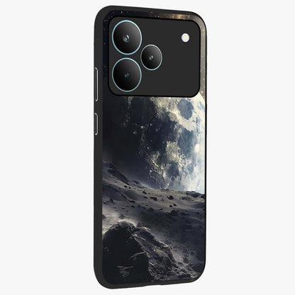 Lunar Horizon Glow Glass Case upright view showcasing radiant lunar artwork with calm cosmic theme.