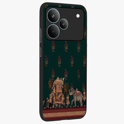 Macmerise Glass Case upright view showcasing bold artistic artwork with contemporary design theme.