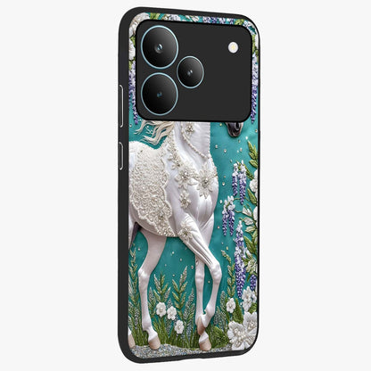 Majestic Floral Stallion Glass Case upright view showcasing dramatic horse artwork with decorative floral theme.