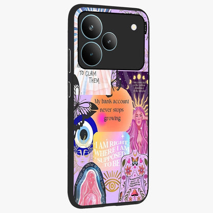 Manifestation Collage Glass Case upright view showcasing artistic manifestation themed artwork with creative style.