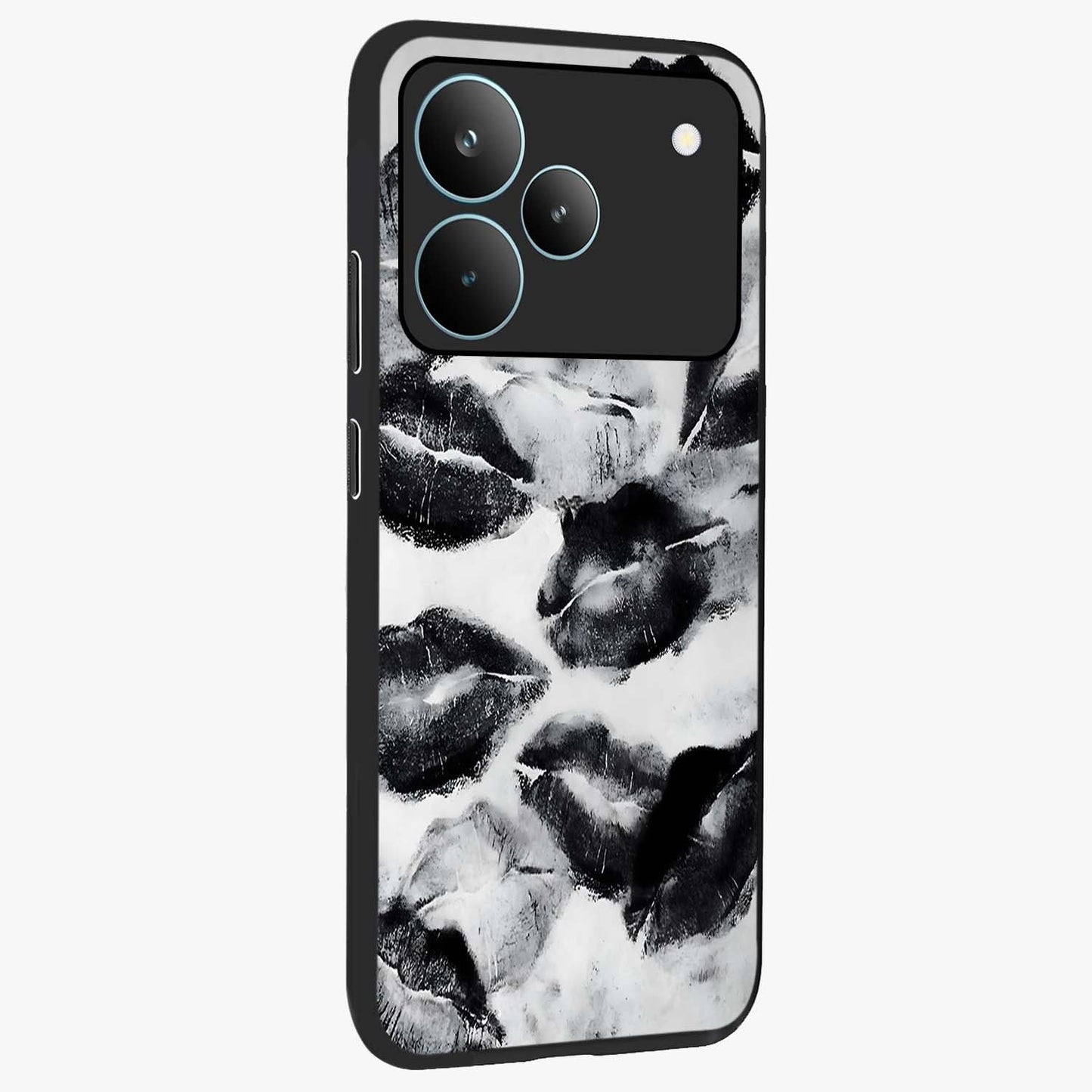 Midnight Kiss Marks Glass Case upright view showcasing stylish kiss mark artwork with trendy romantic theme.