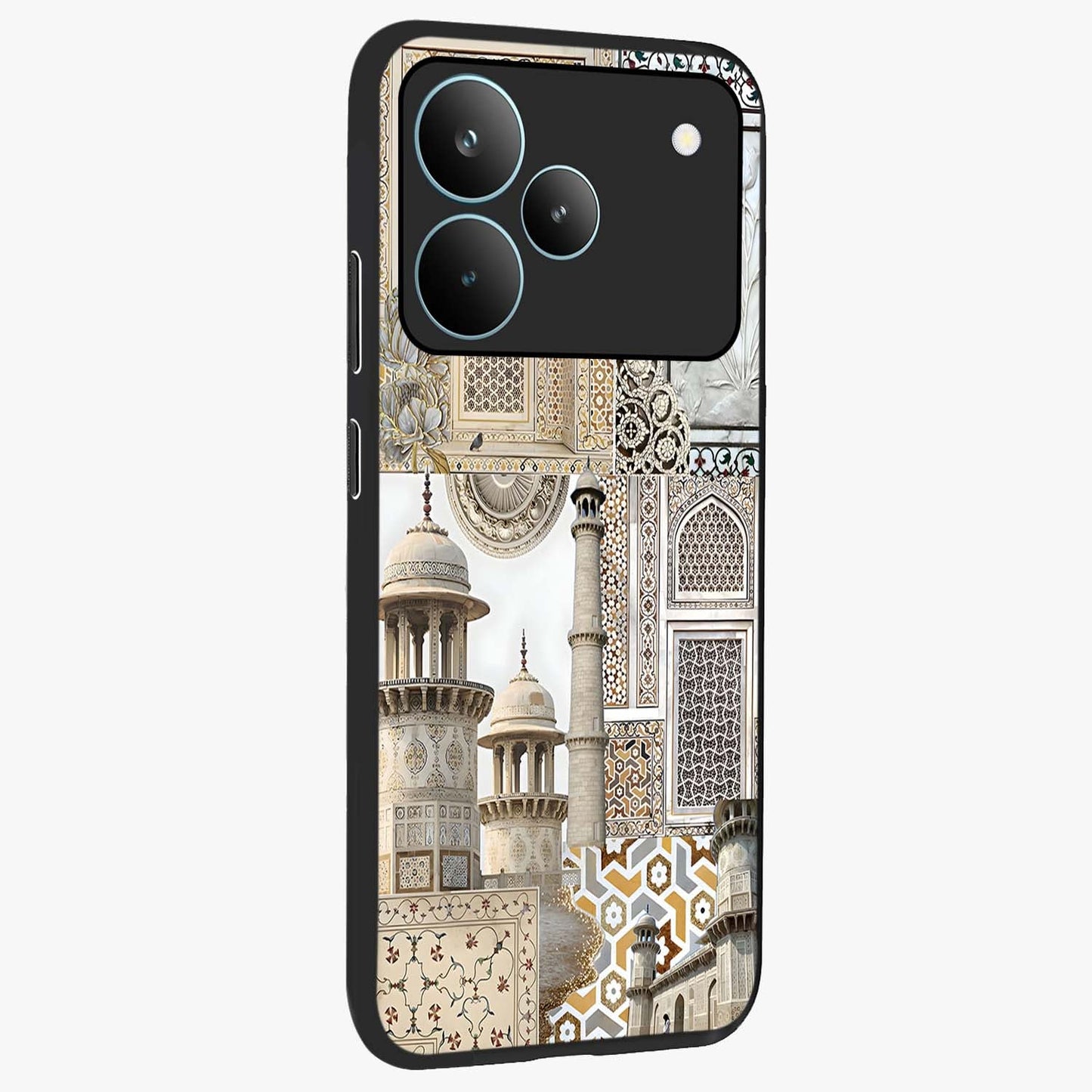 Mughal Marble Legacy Glass Case upright view showcasing ornate Mughal design with luxurious traditional theme.