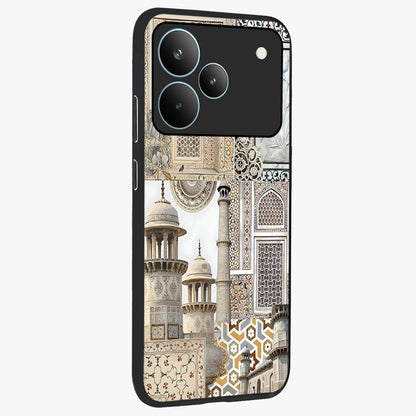 Mughal Marble Legacy Glass Case upright view showcasing ornate Mughal design with luxurious traditional theme.