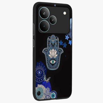 Mystic Hand Aura Glass Case upright view showcasing symbolic hand artwork with mystical energy theme.