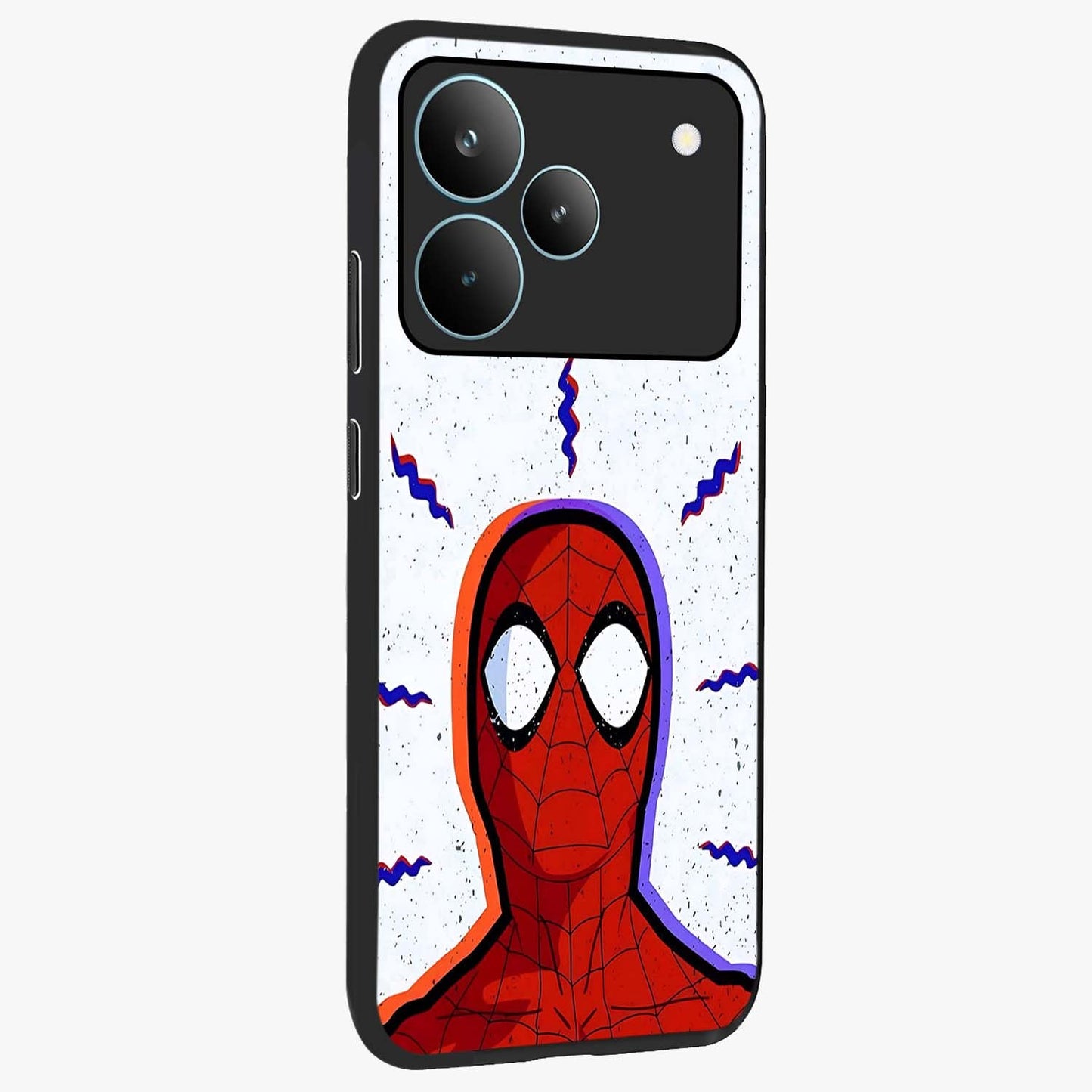 Omg Spiderman Glass Case upright view showcasing energetic superhero artwork with vibrant comic theme.