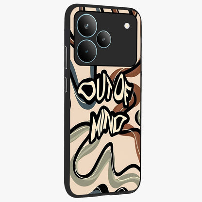 Out Of Mind Glass Case upright view showcasing striking typography artwork with edgy conceptual theme.