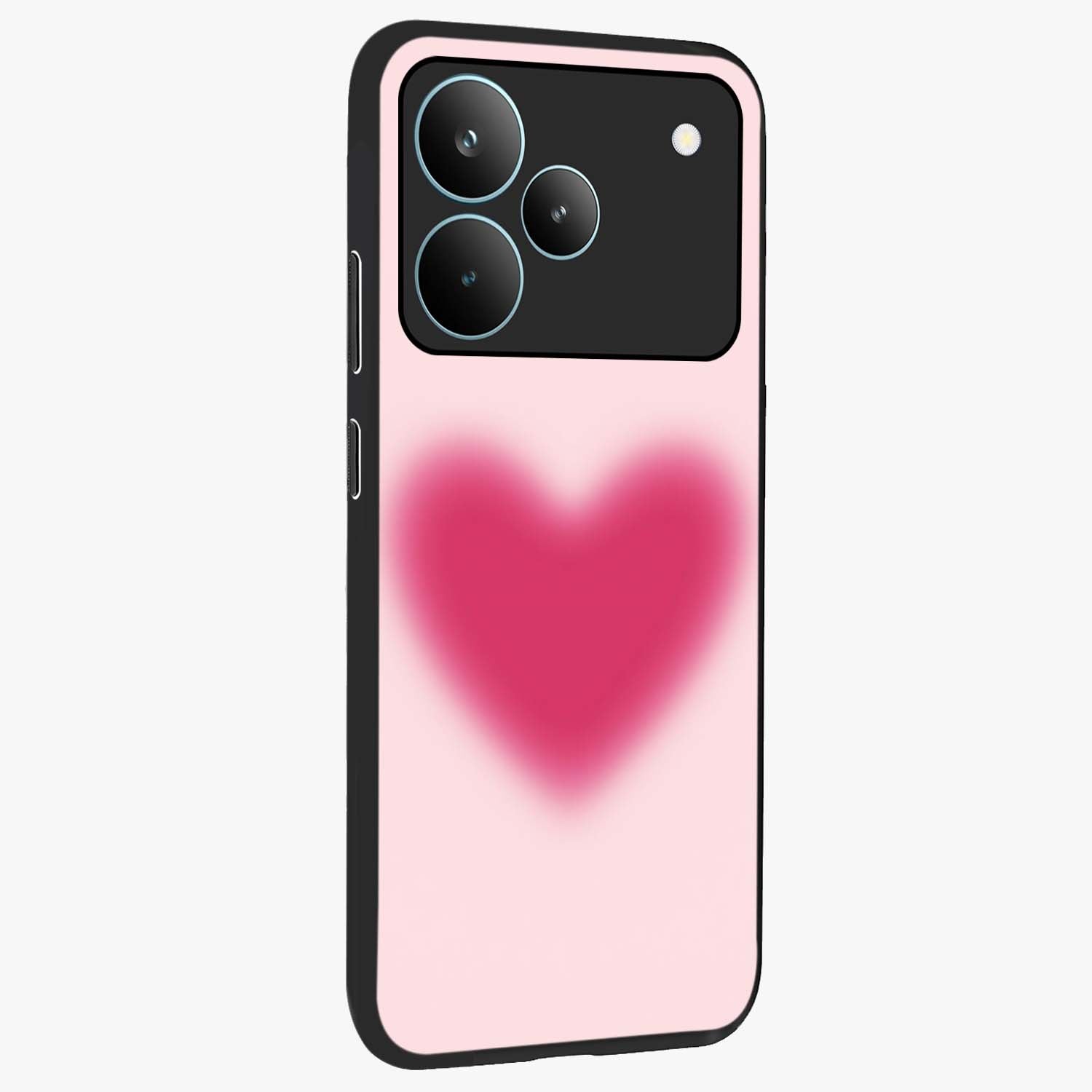 Pink Aura Heart Glass Case upright view showcasing romantic heart artwork with soft pastel theme.